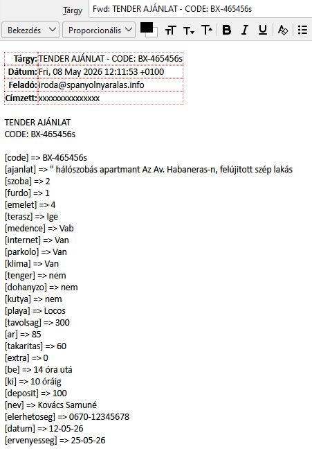 Kimenő válasz email